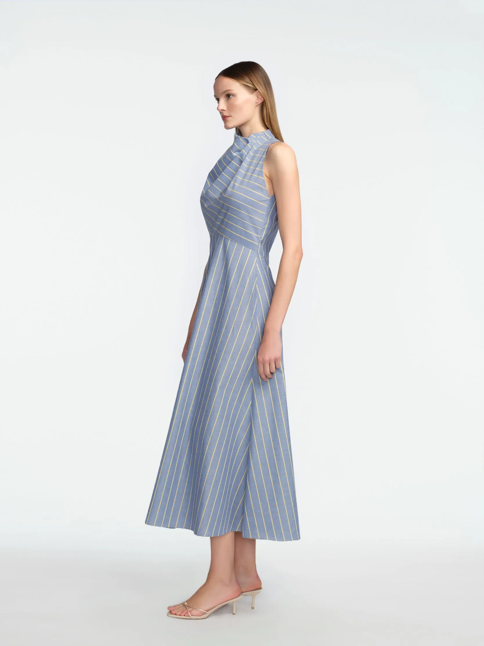 Striped Heathered Cotton Draped Halter Dress sold by Lela Rose product image thumbnail 3