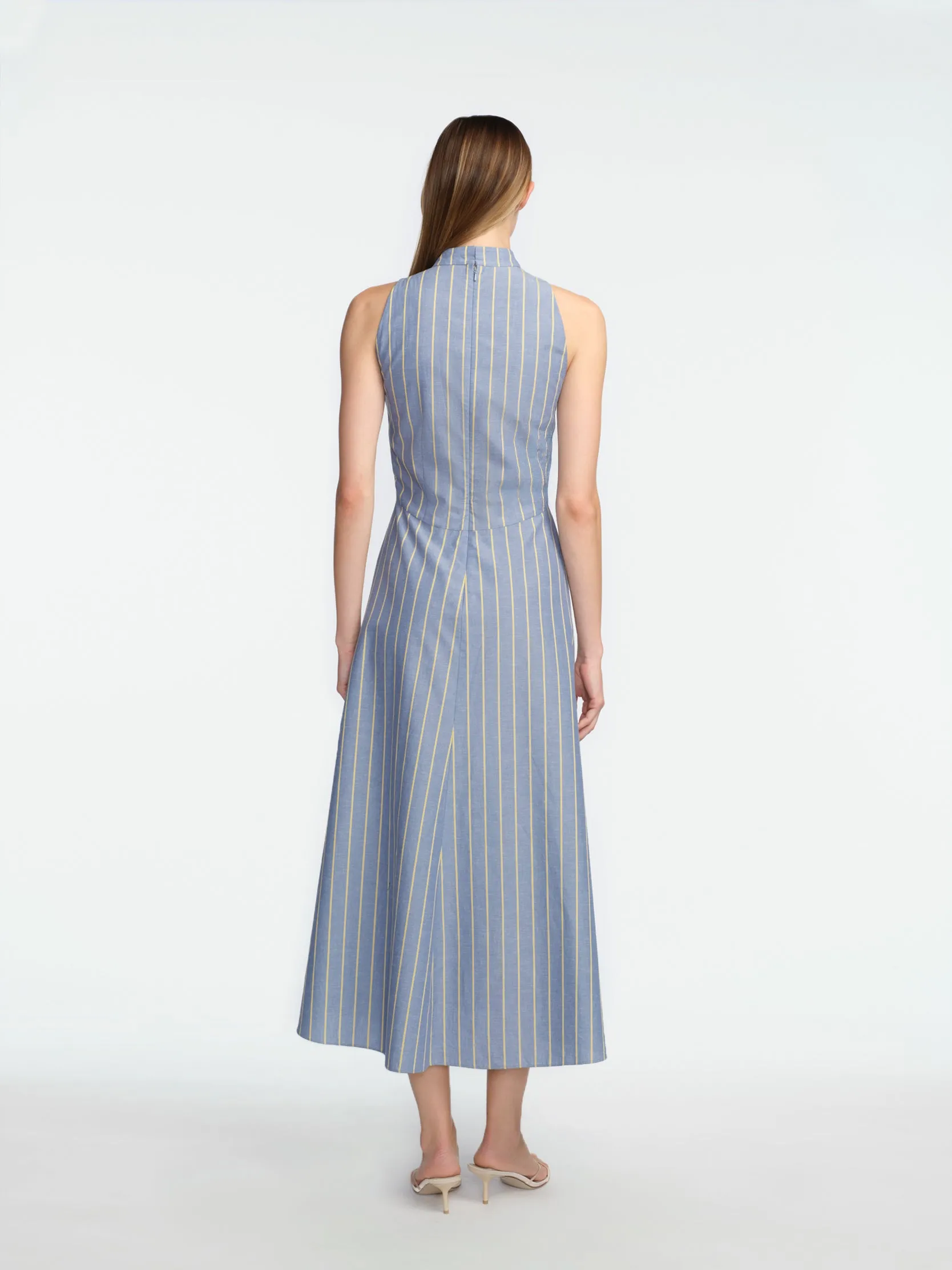 Striped Heathered Cotton Draped Halter Dress sold by Lela Rose product image thumbnail 4