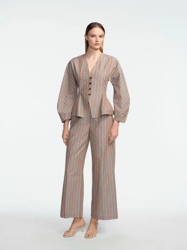 Striped Heathered Cotton V-Neck Top made by Lela Rose