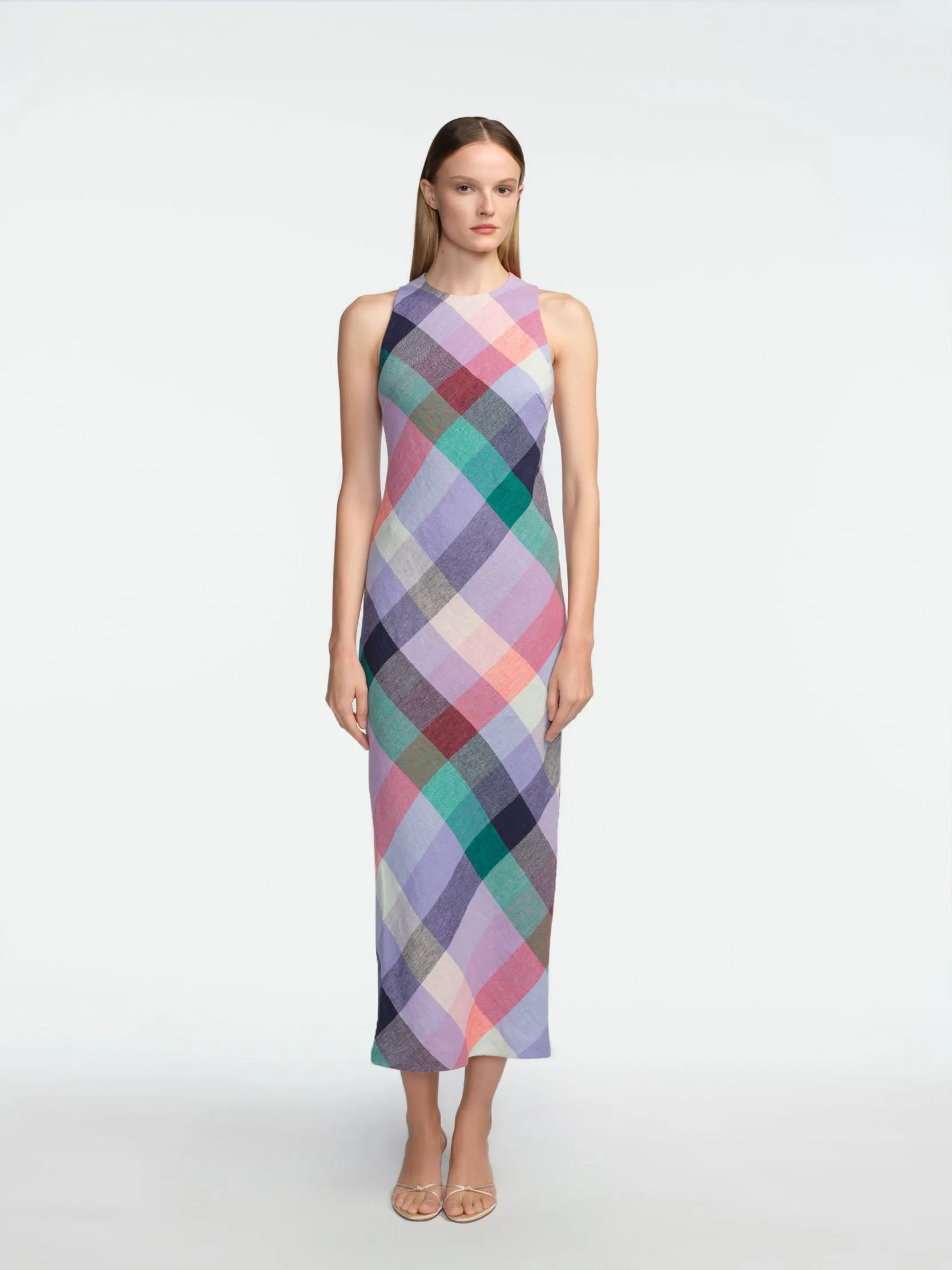 Plaid Linen Midi Dress sold by Lela Rose