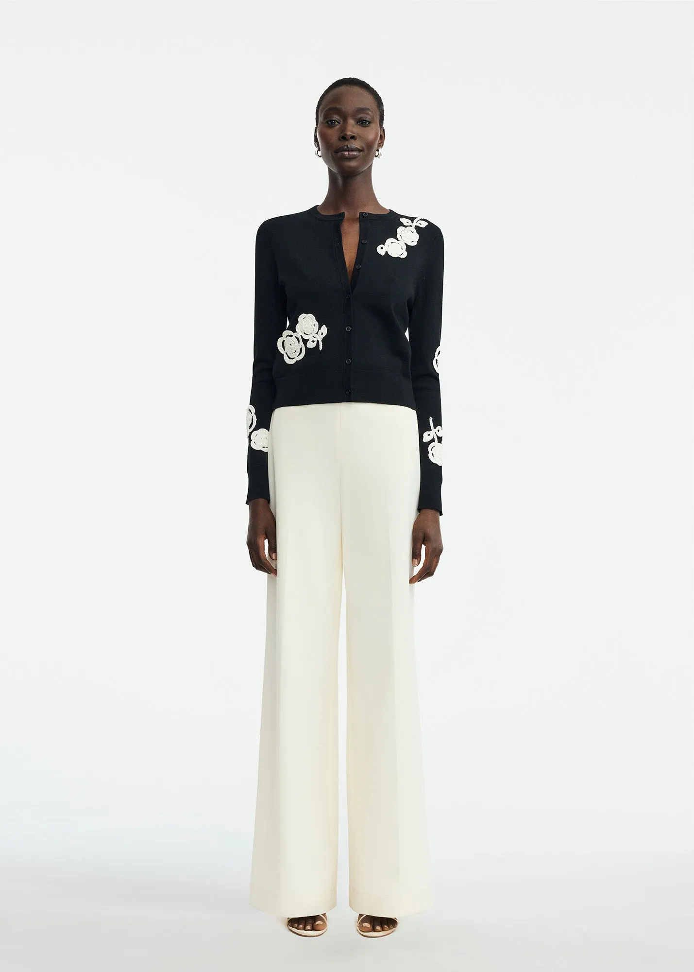 Crochet Applique Knit Cardigan sold by Lela Rose