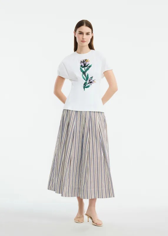 Floral Bead Embroidered Cotton Poplin Bubble Sleeve Top made by Lela Rose