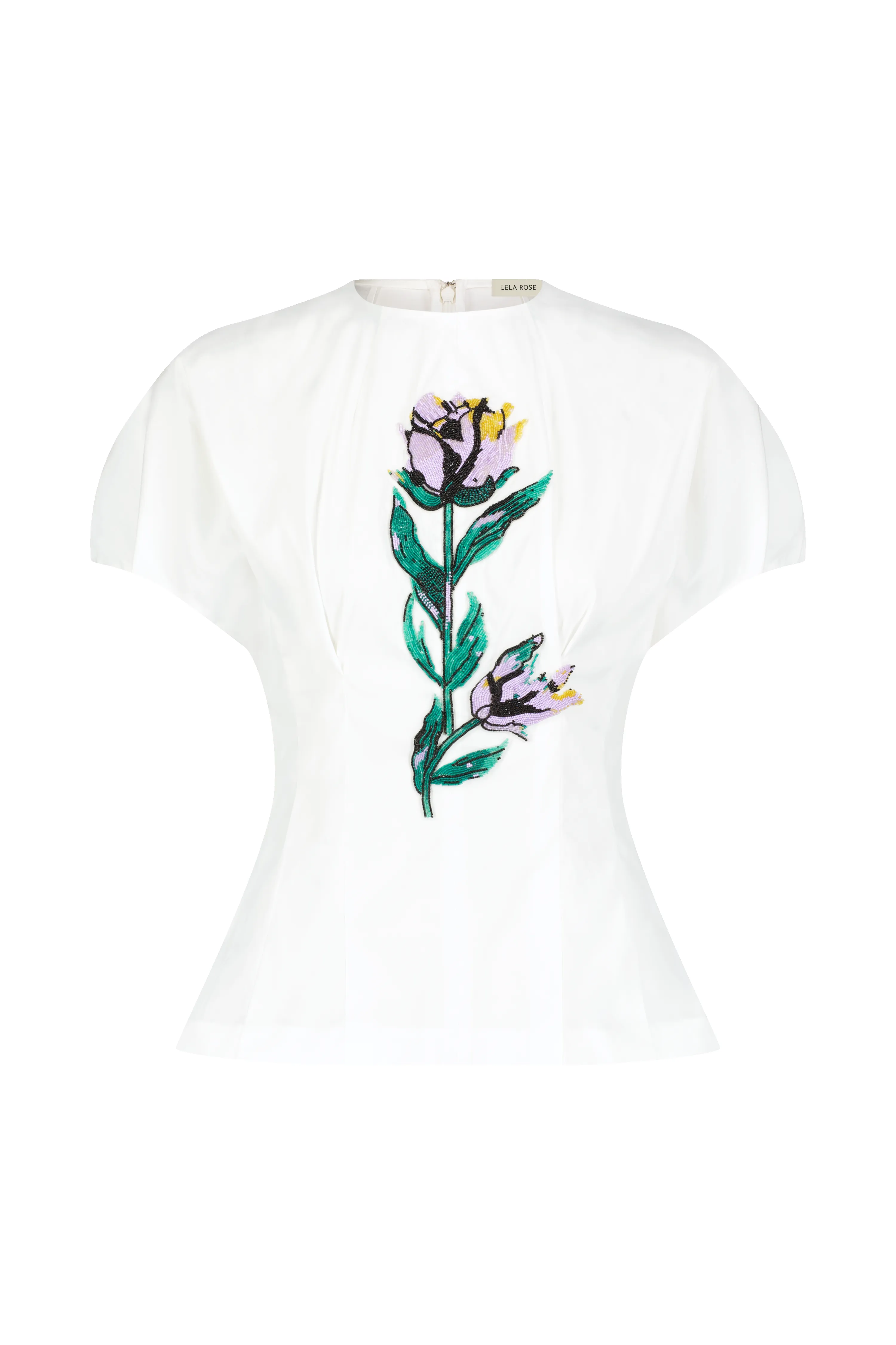 Floral Bead Embroidered Cotton Poplin Bubble Sleeve Top sold by Lela Rose product image thumbnail 4