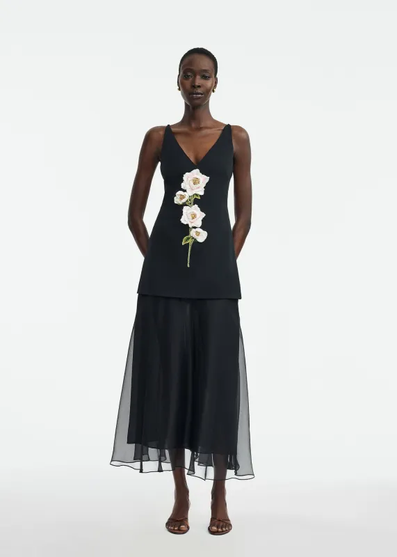 3D Peony Embroidered Faille V-Neck Dress made by Lela Rose