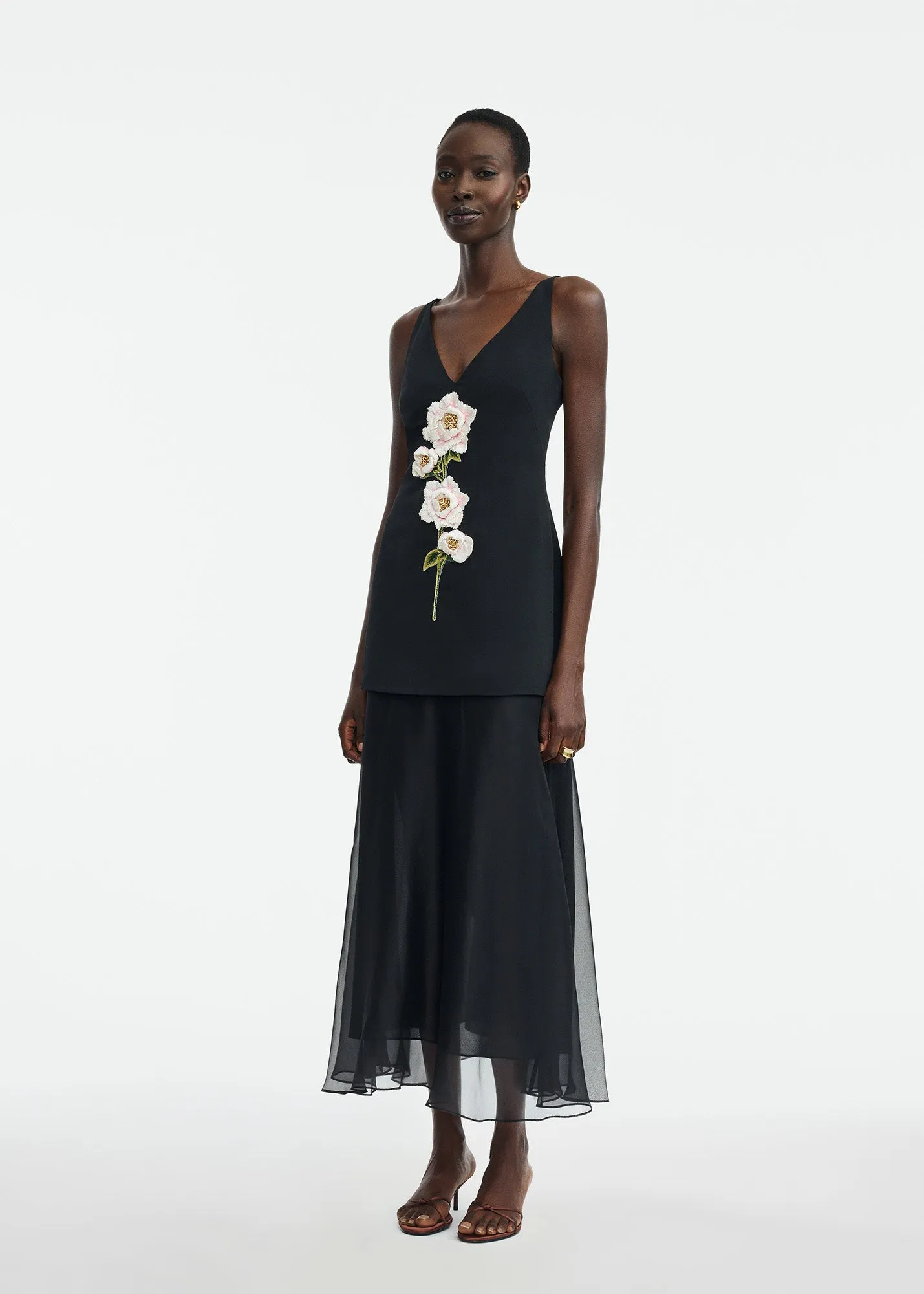 3D Peony Embroidered Faille V-Neck Dress sold by Lela Rose product image thumbnail 3