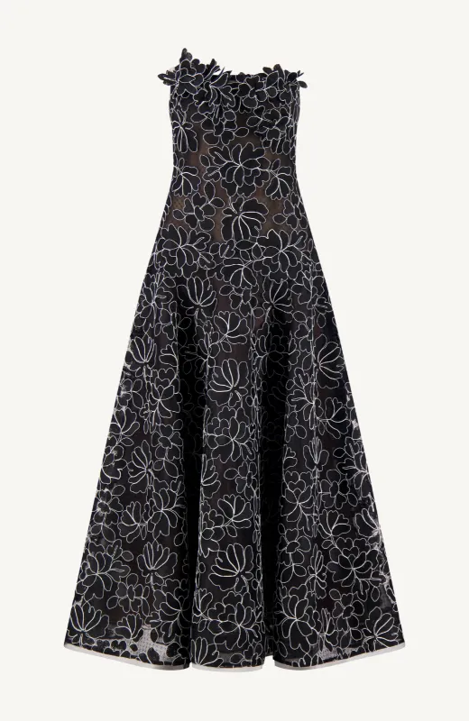Floral Lace Strapless Full Skirt Dress made by Lela Rose