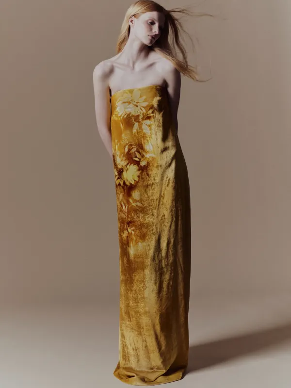 Floral Printed Velvet Strapless Gown made by Lela Rose