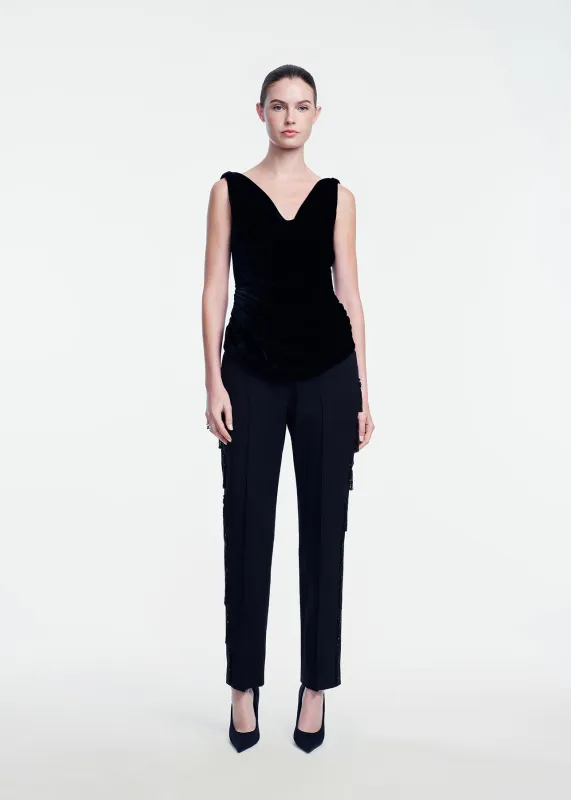 Tassel Embroidered Stretch Cotton Demi Pant made by Lela Rose