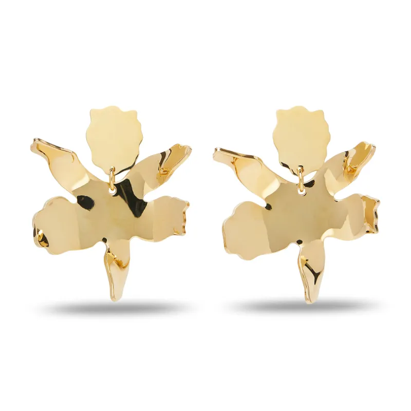 GOLD METAL SMALL PAPER LILY EARRINGS sold by Lele Sadoughi