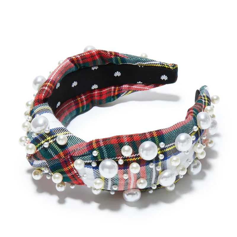 IVORY PLAID MULTI PEARL PLAID KNOTTED HEADBAND sold by Lele Sadoughi