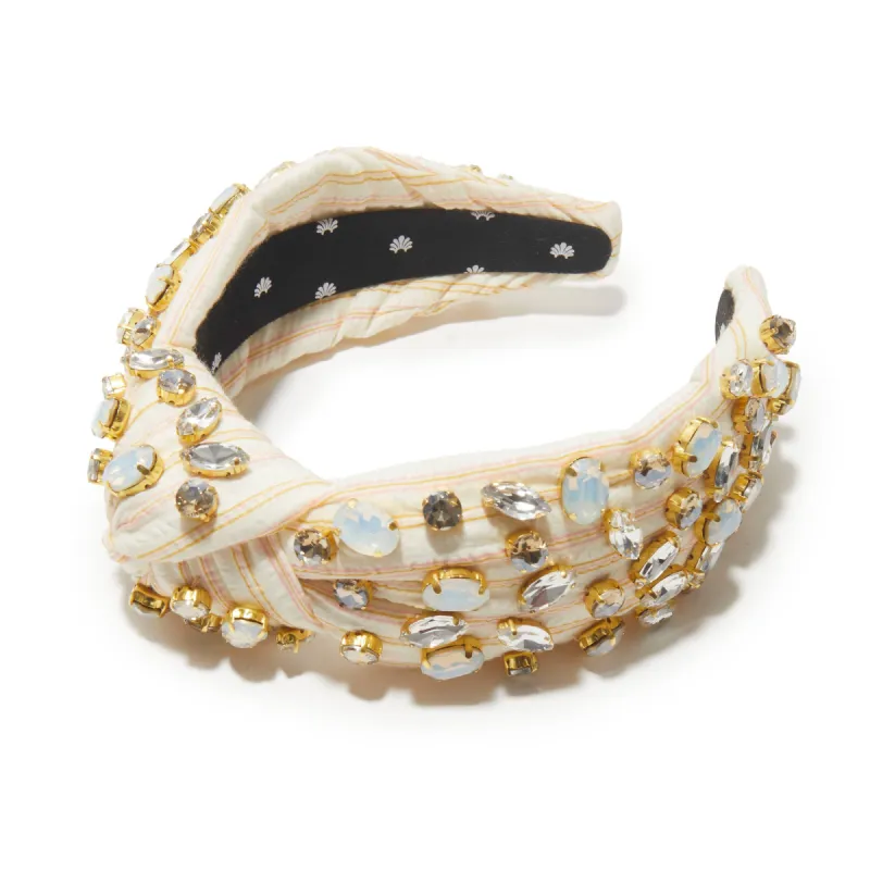 BLUSH STRIPE SEERSUCKER EMBELLISHED KNOTTED HEADBAND sold by Lele Sadoughi