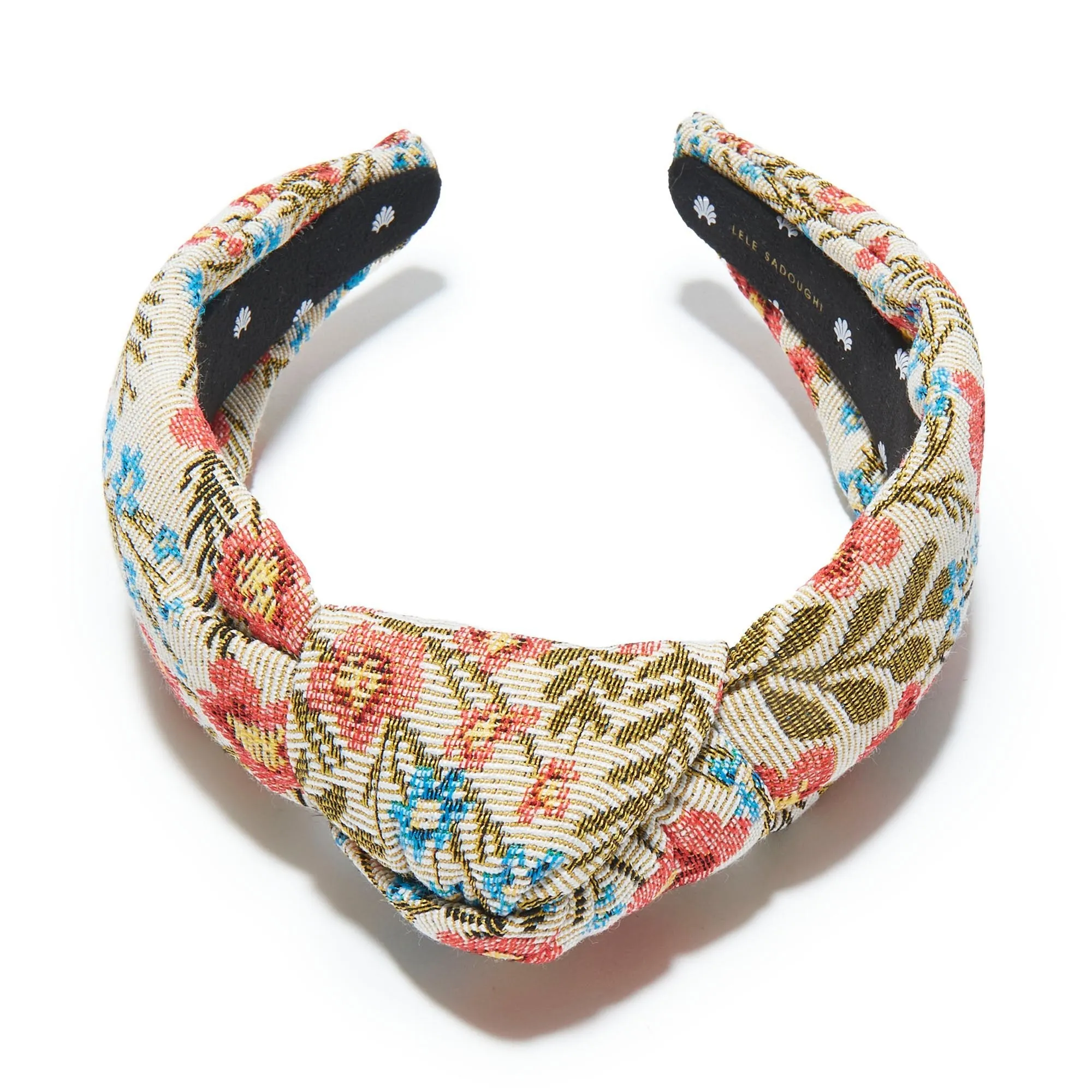 CORAL FLORAL BROCADE KNOTTED HEADBAND sold by Lele Sadoughi product image thumbnail 3