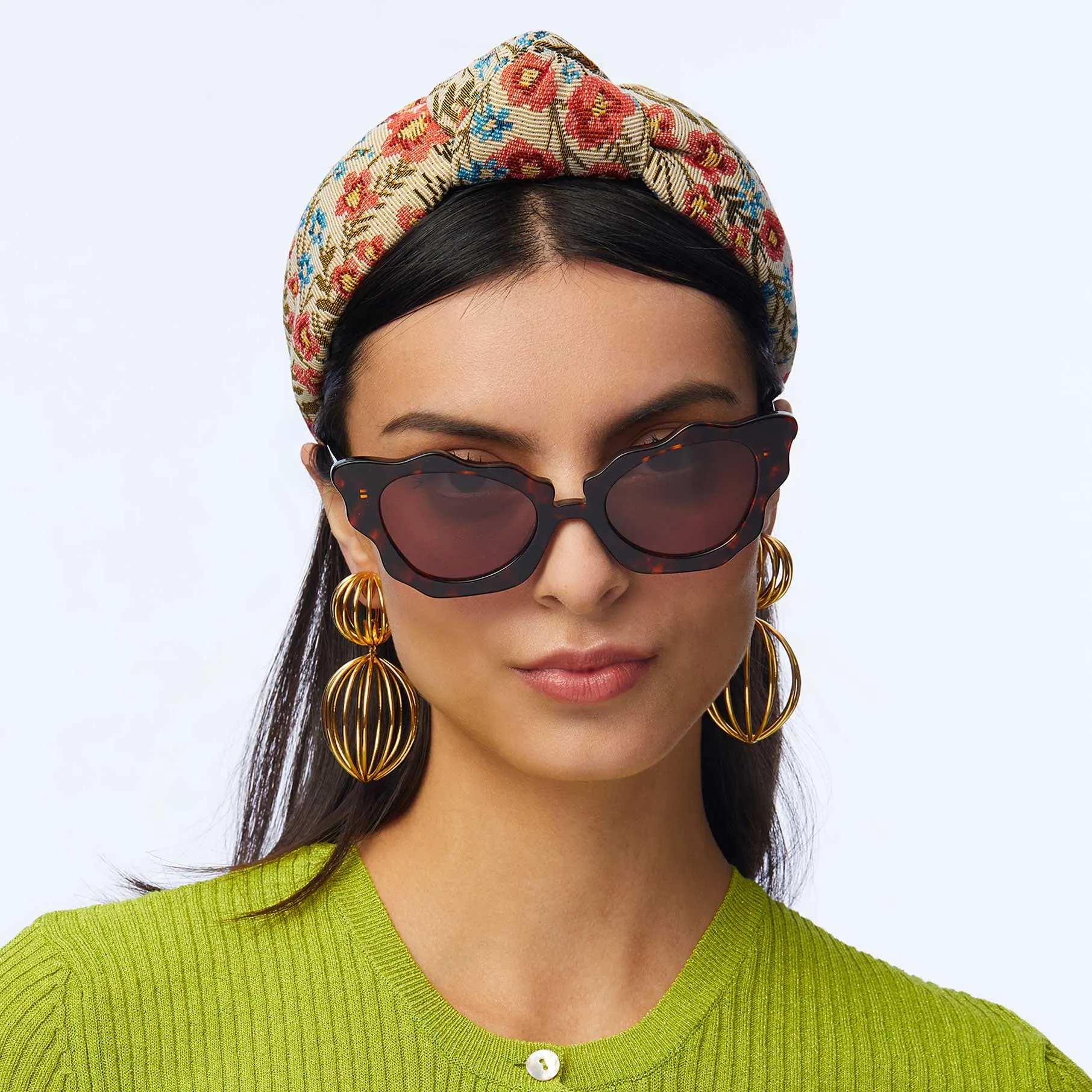 CORAL FLORAL BROCADE KNOTTED HEADBAND sold by Lele Sadoughi product image thumbnail 2