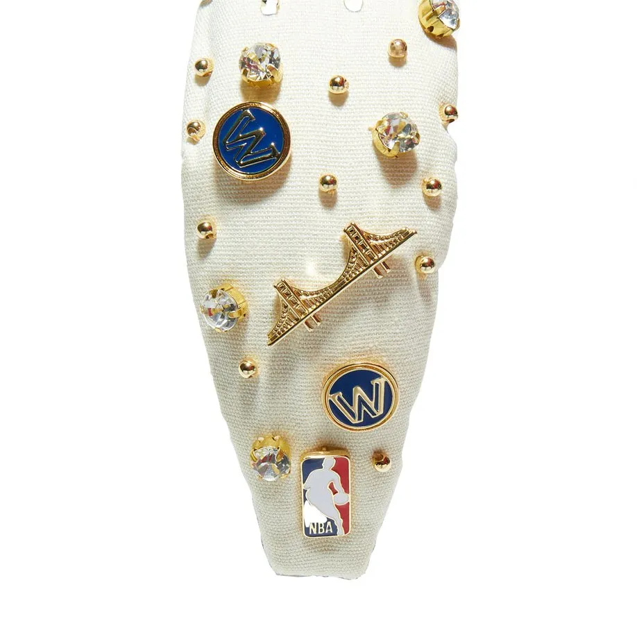 GOLDEN STATE WARRIORS LELE SADOUGHI / NBA IVORY EMBELLISHED KNOTTED HEADBAND sold by Lele Sadoughi product image thumbnail 3