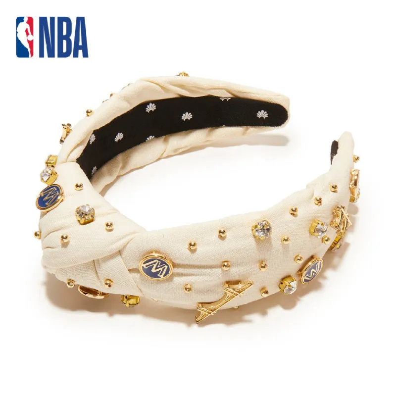 GOLDEN STATE WARRIORS LELE SADOUGHI / NBA IVORY EMBELLISHED KNOTTED HEADBAND sold by Lele Sadoughi