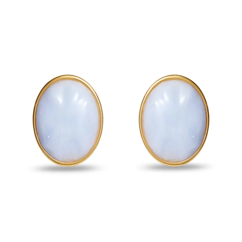 BLUE LACE AGATE REFLECTION BUTTON EARRINGS sold by Lele Sadoughi
