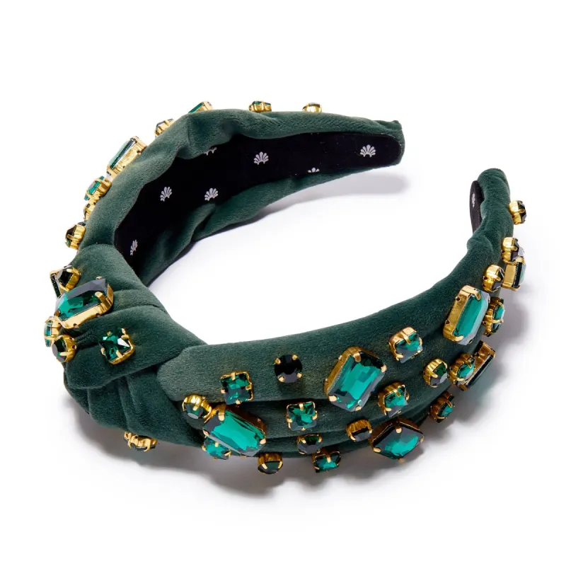 MAY EMERALD RECTANGLE CRYSTAL VELVET KNOTTED HEADBAND sold by Lele Sadoughi