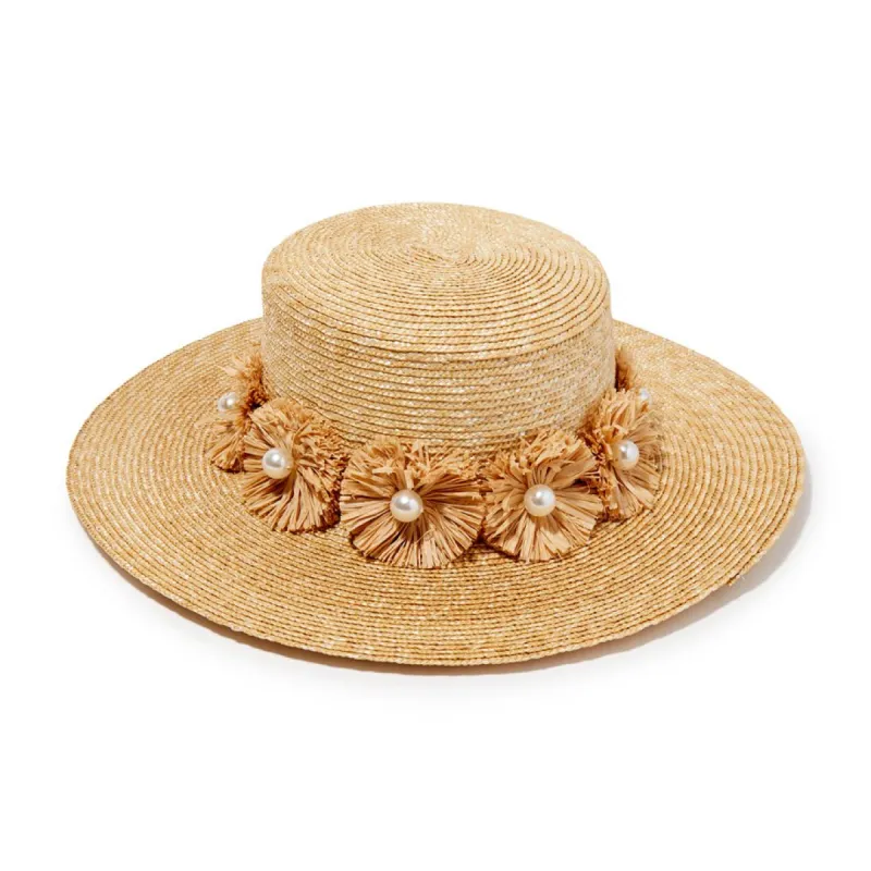 NATURAL CONFETTI EMBELLISHED STRAW HAT sold by Lele Sadoughi
