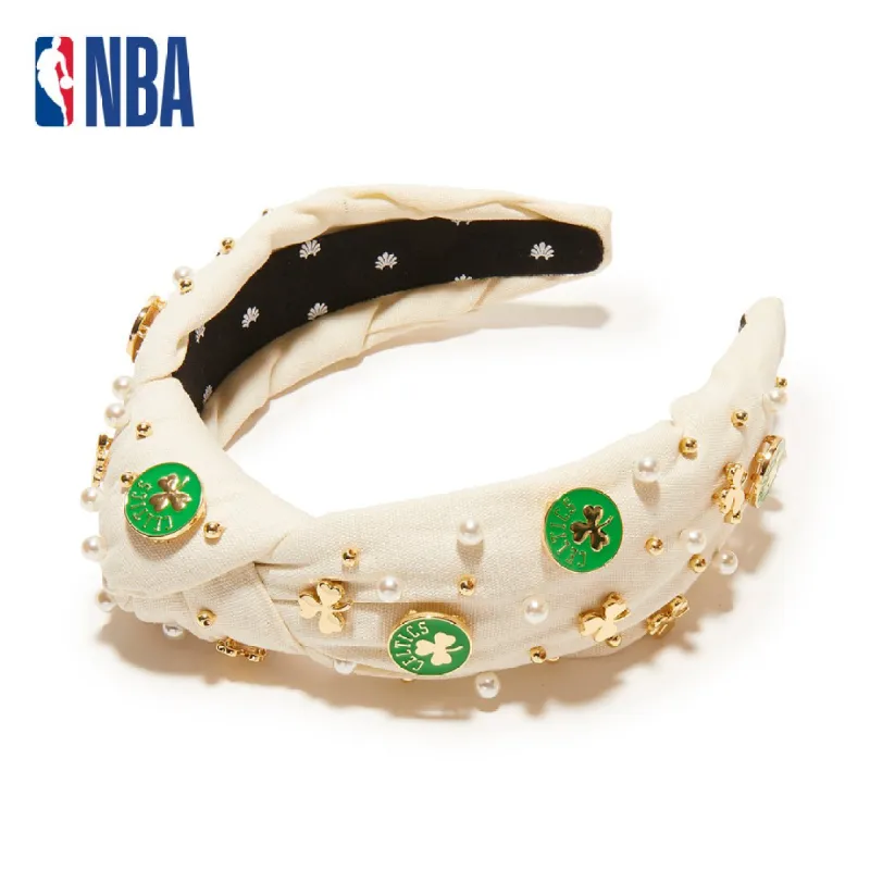 BOSTON CELTICS LELE SADOUGHI / NBA IVORY EMBELLISHED KNOTTED HEADBAND sold by Lele Sadoughi