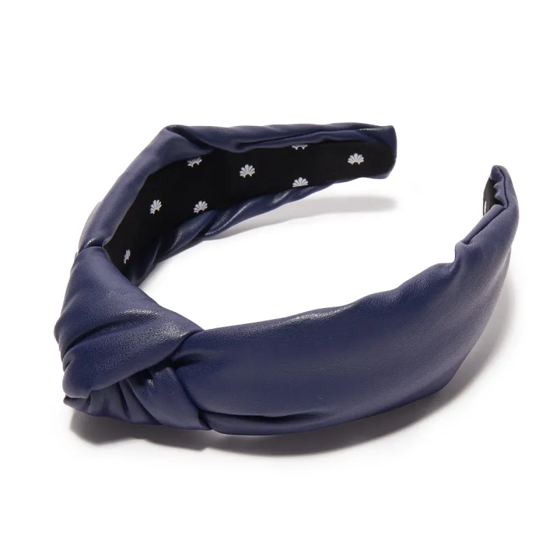 NAVY FAUX LEATHER KNOTTED HEADBAND sold by Lele Sadoughi