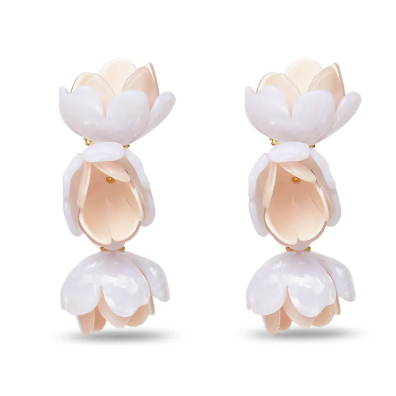 MOTHER OF PEARL ROSE PETAL TRIPLE DROP CLIP-ON EARRINGS sold by Lele Sadoughi