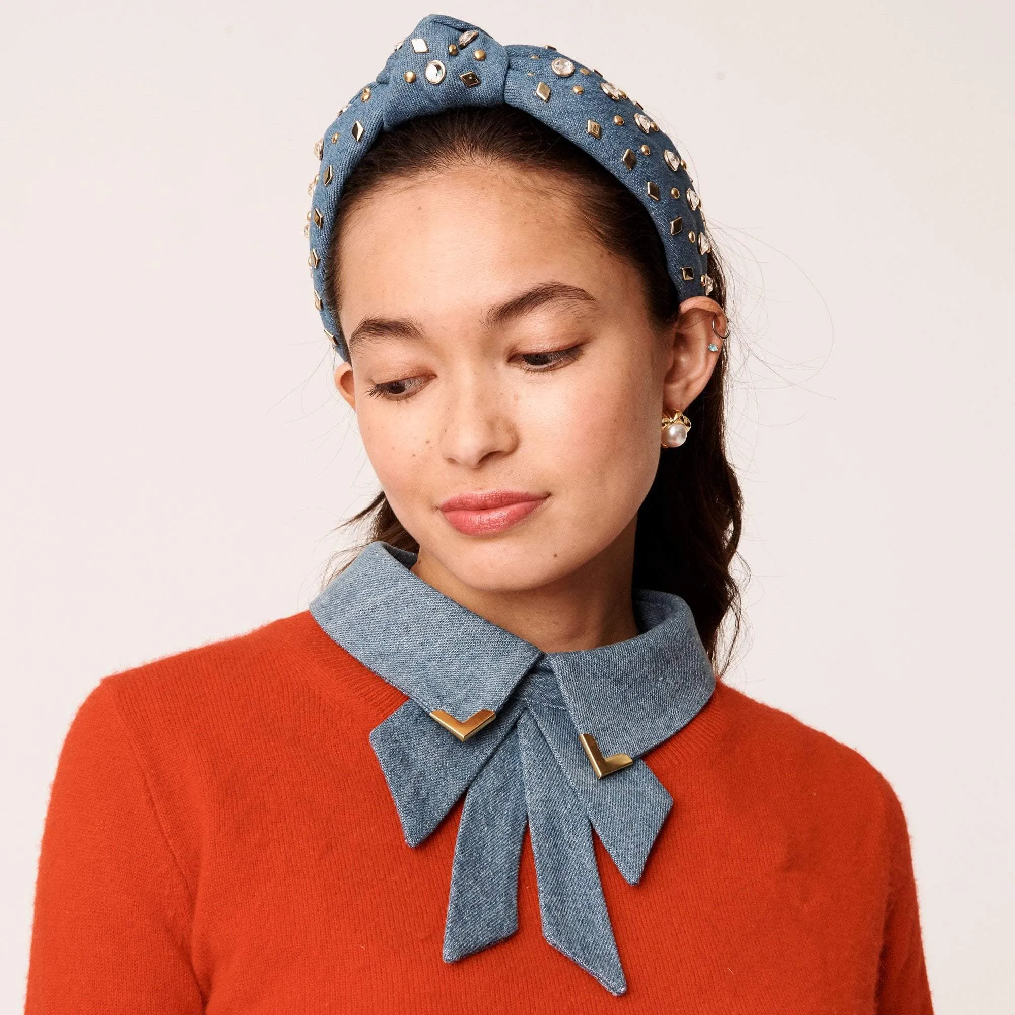 GOLDEN DENIM VICTORIA BOWTIE COLLAR sold by Lele Sadoughi product image thumbnail 2