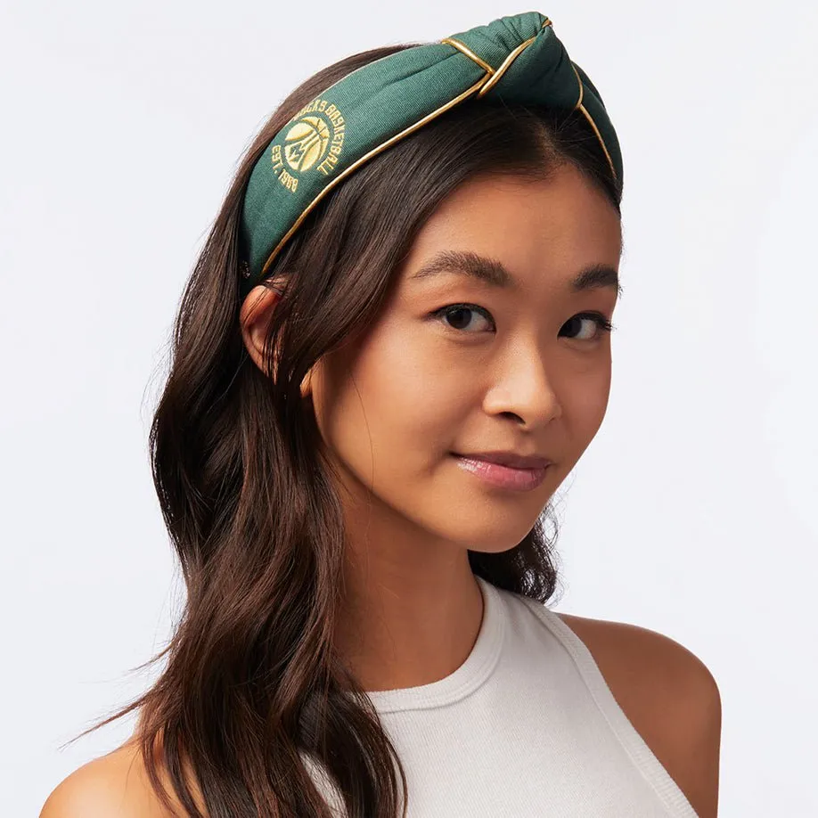 MILWAUKEE BUCKS LELE SADOUGHI / NBA GREEN EMBROIDERED KNOTTED HEADBAND sold by Lele Sadoughi product image thumbnail 2