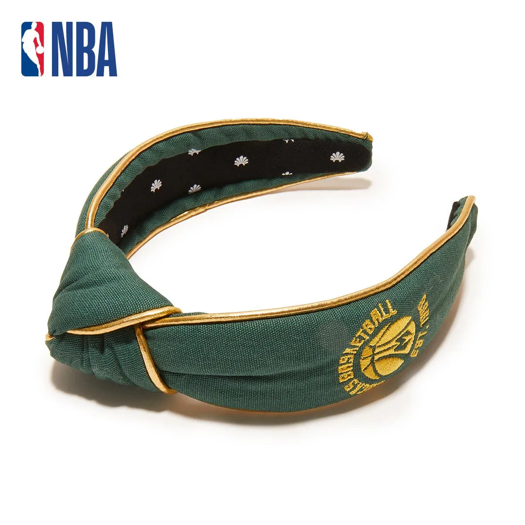 MILWAUKEE BUCKS LELE SADOUGHI / NBA GREEN EMBROIDERED KNOTTED HEADBAND sold by Lele Sadoughi
