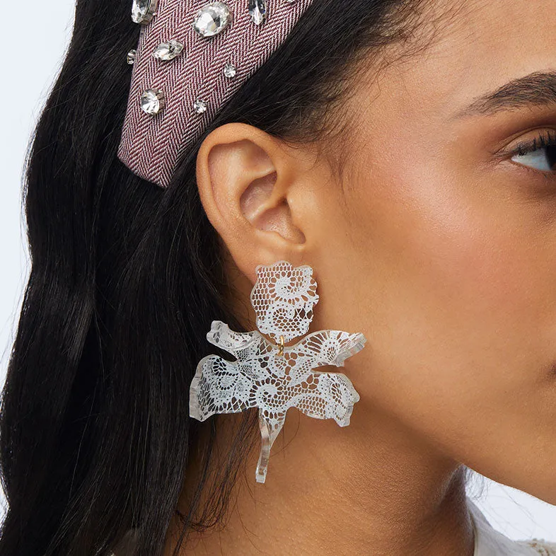 IVORY VINTAGE LACE PAPER LILY EARRINGS sold by Lele Sadoughi product image thumbnail 3