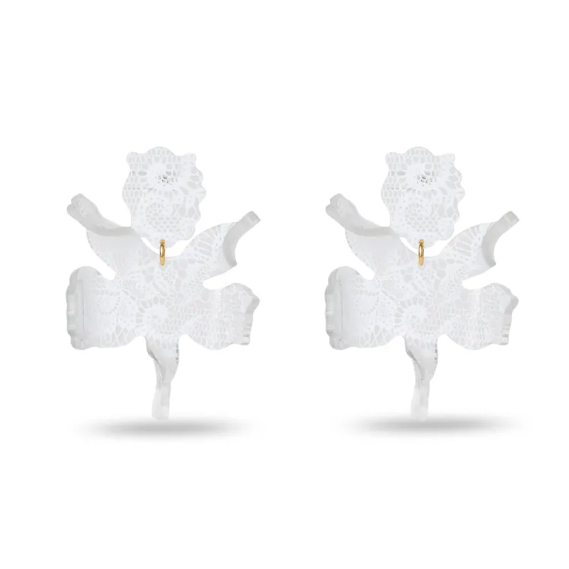 IVORY VINTAGE LACE PAPER LILY EARRINGS sold by Lele Sadoughi