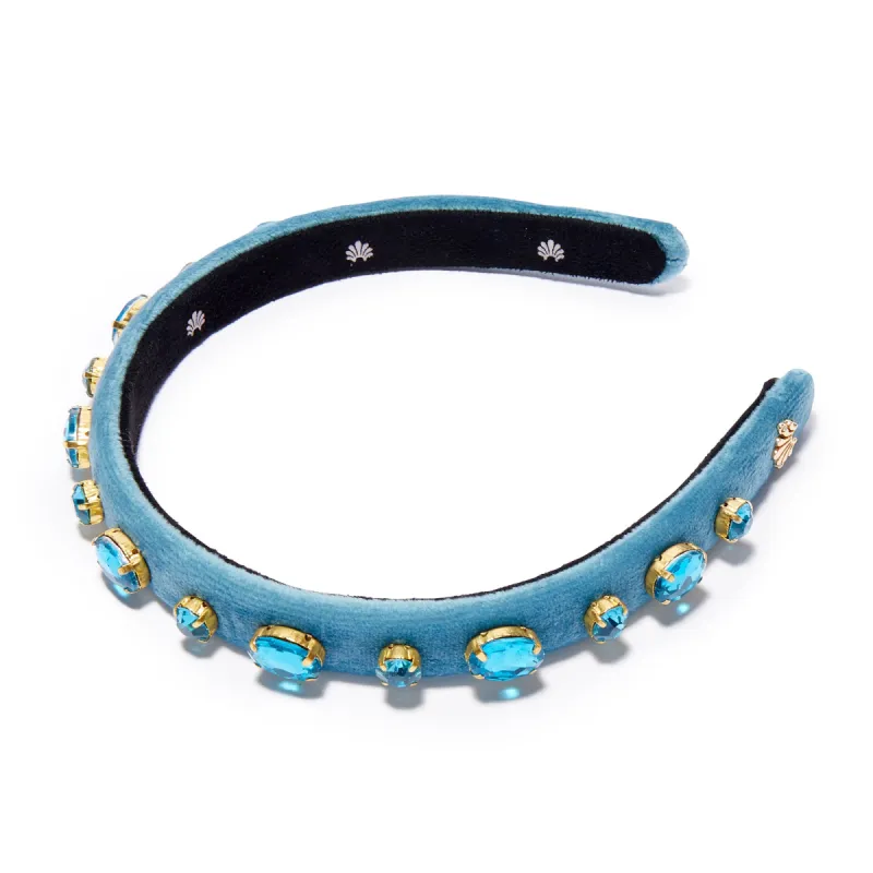 DECEMBER BLUE TOPAZ OVAL CRYSTAL VELVET GIGI HEADBAND sold by Lele Sadoughi