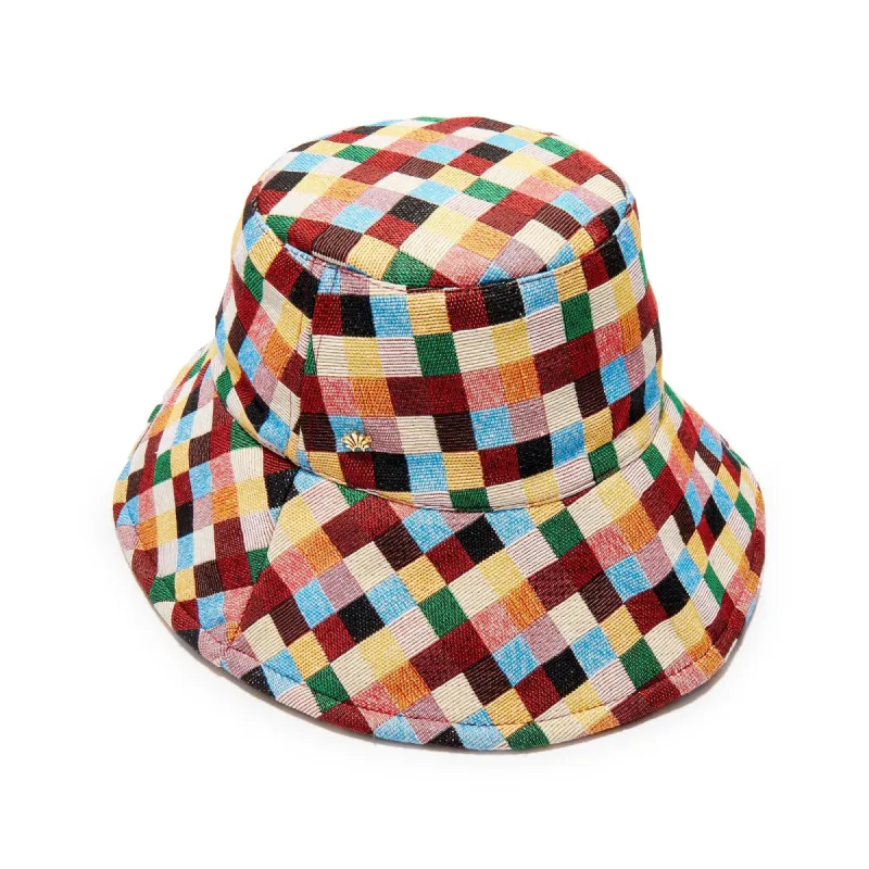 RAINBOW POP CHECKERED LONG BRIM BUCKET HAT sold by Lele Sadoughi