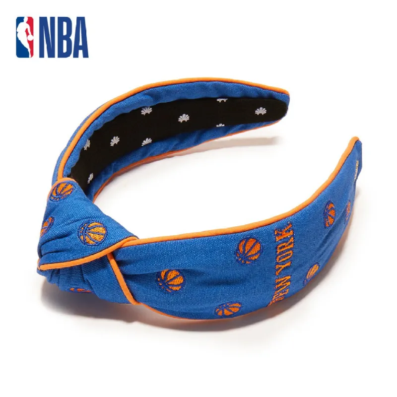 NEW YORK KNICKS LELE SADOUGHI / NBA BLUE EMBROIDERED KNOTTED HEADBAND sold by Lele Sadoughi
