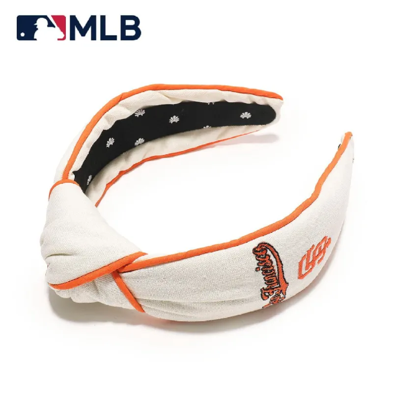 SF GIANTS LELE SADOUGHI / MLB IVORY EMBROIDERED KNOTTED HEADBAND sold by Lele Sadoughi
