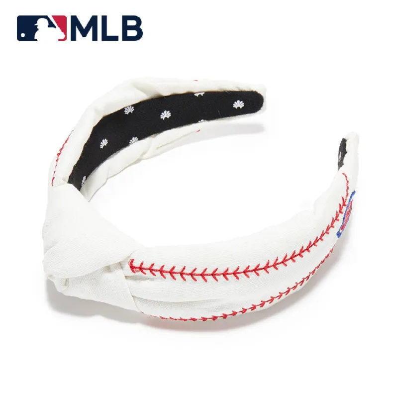 CHICAGO CUBS LELE SADOUGHI / MLB IVORY EMBROIDERED KNOTTED HEADBAND sold by Lele Sadoughi