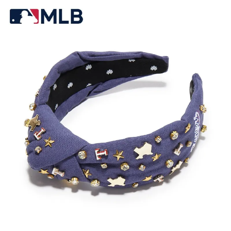 TEXAS RANGERS LELE SADOUGHI / MLB NAVY EMBELLISHED KNOTTED HEADBAND sold by Lele Sadoughi