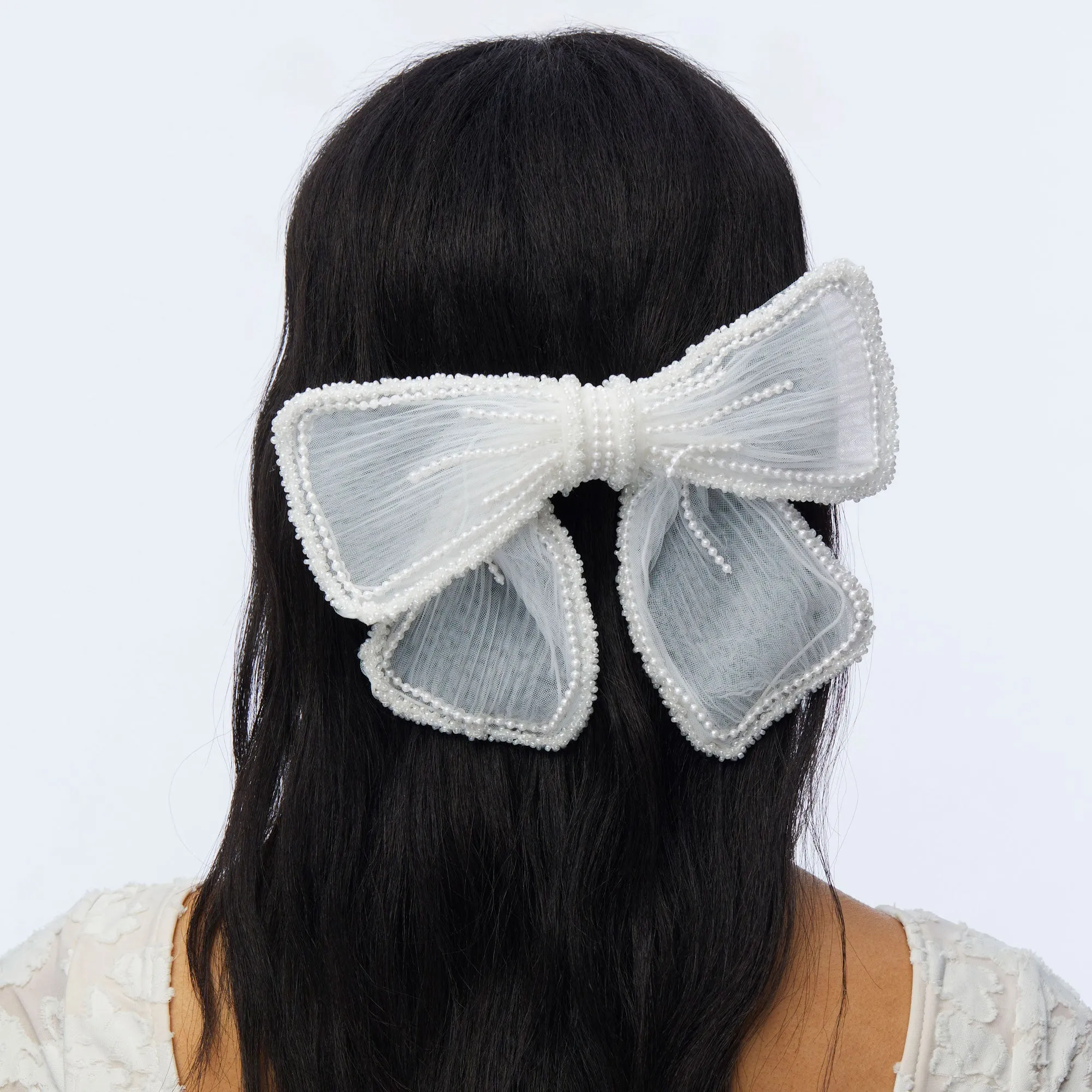 PORCELIN MARY PEARL EMBELLISHED BOW BARRETTE sold by Lele Sadoughi product image thumbnail 3