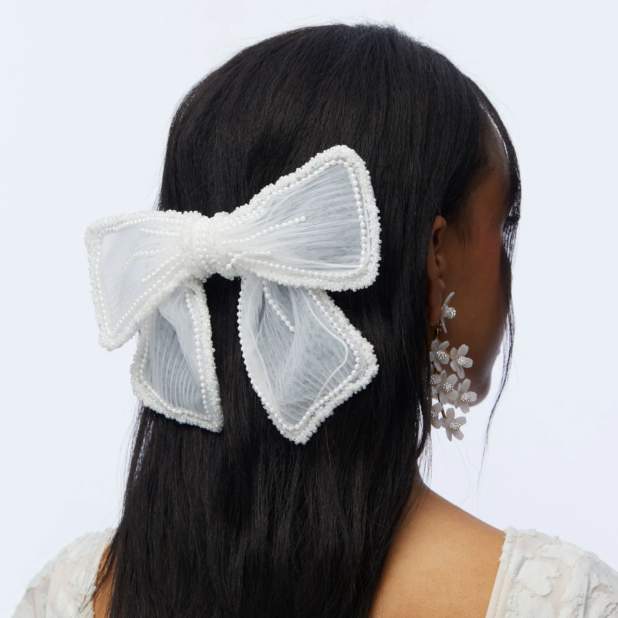 PORCELIN MARY PEARL EMBELLISHED BOW BARRETTE sold by Lele Sadoughi product image thumbnail 2