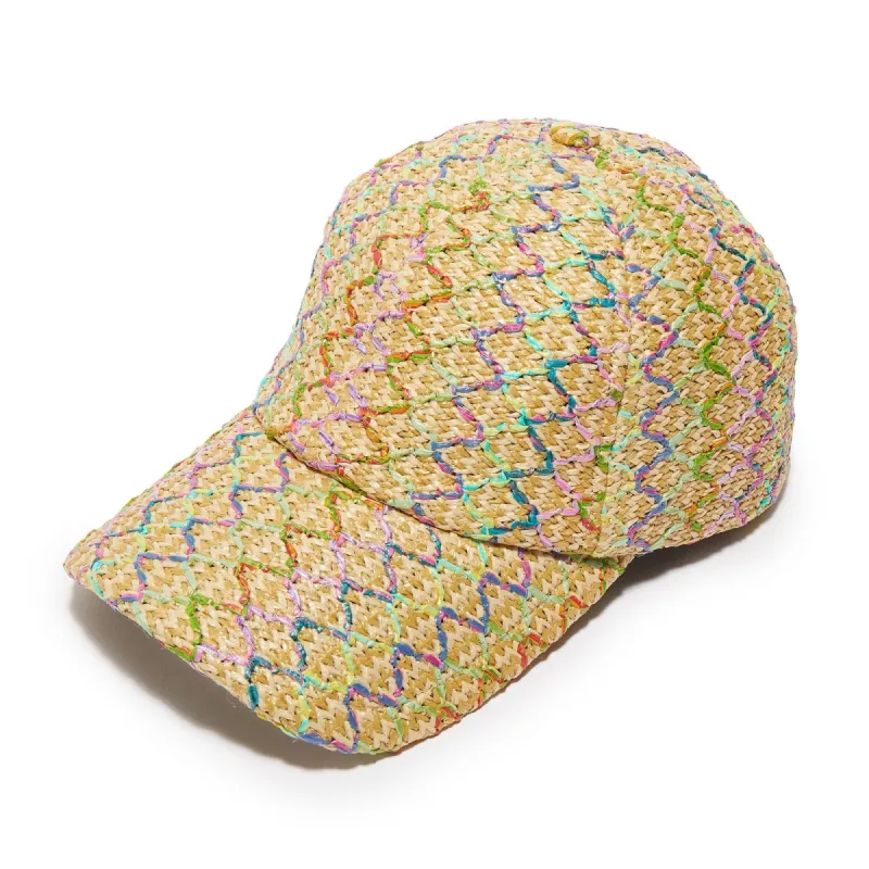 MERMAID RAINBOW RAFFIA BASEBALL CAP sold by Lele Sadoughi