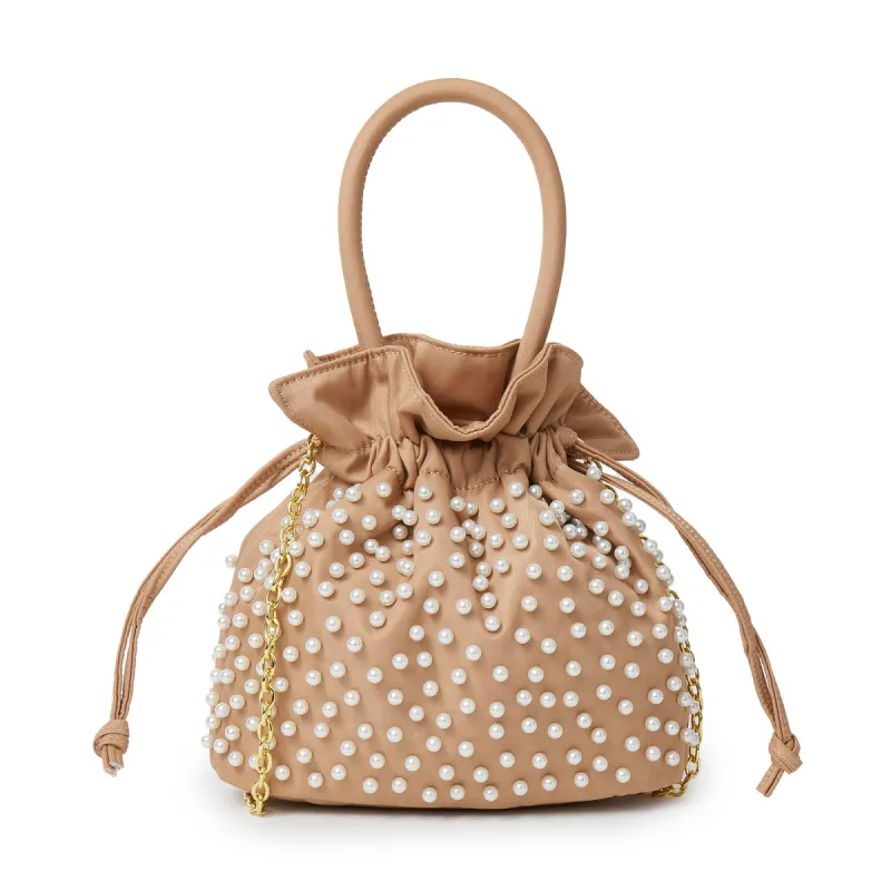 KHAKI PEARL SIA DRAWSTRING BAG sold by Lele Sadoughi