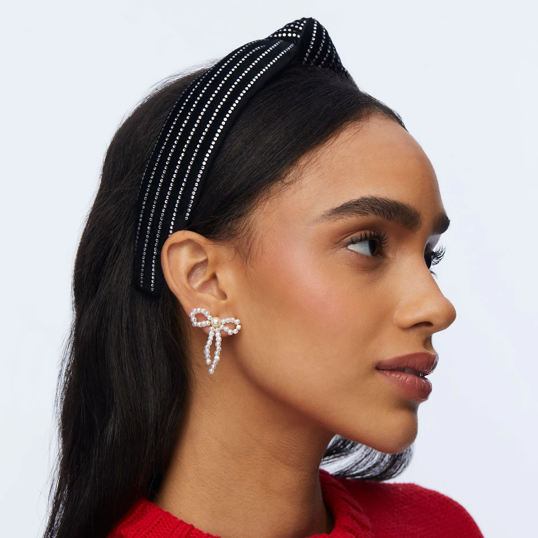 JET CRYSTAL PINSTRIPE SLIM KNOTTED HEADBAND sold by Lele Sadoughi product image thumbnail 4