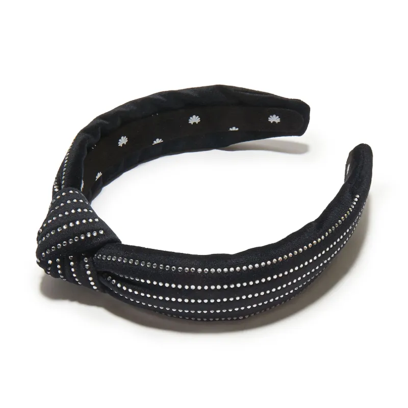 JET CRYSTAL PINSTRIPE SLIM KNOTTED HEADBAND sold by Lele Sadoughi