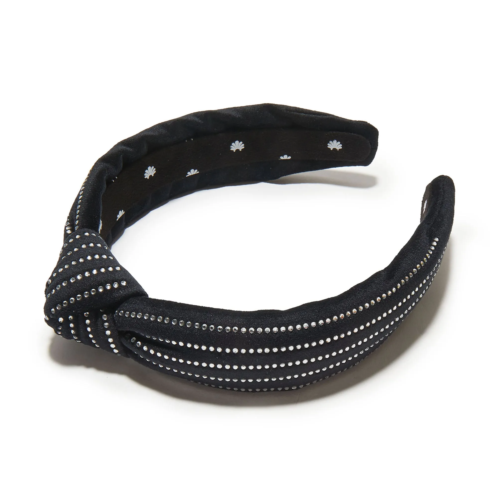 JET CRYSTAL PINSTRIPE SLIM KNOTTED HEADBAND sold by Lele Sadoughi