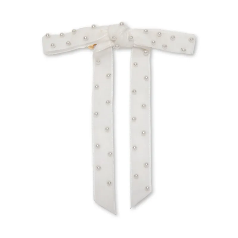 IVORY BARDOT PEARL EMBELLISHED BOW BARRETTE sold by Lele Sadoughi