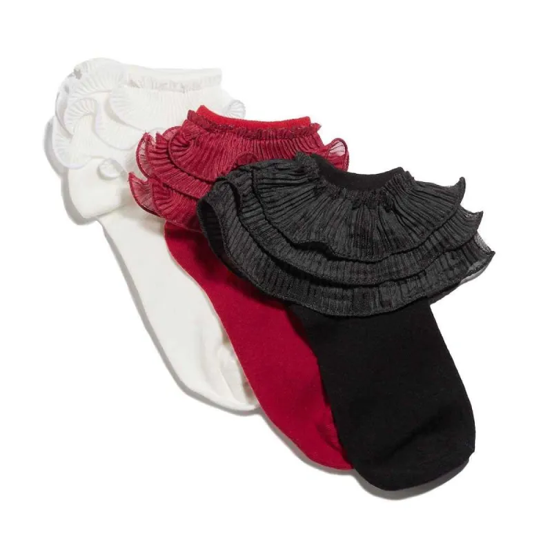 CRIMSON SET OF 3 PLEATED BOBBY SOCKS sold by Lele Sadoughi