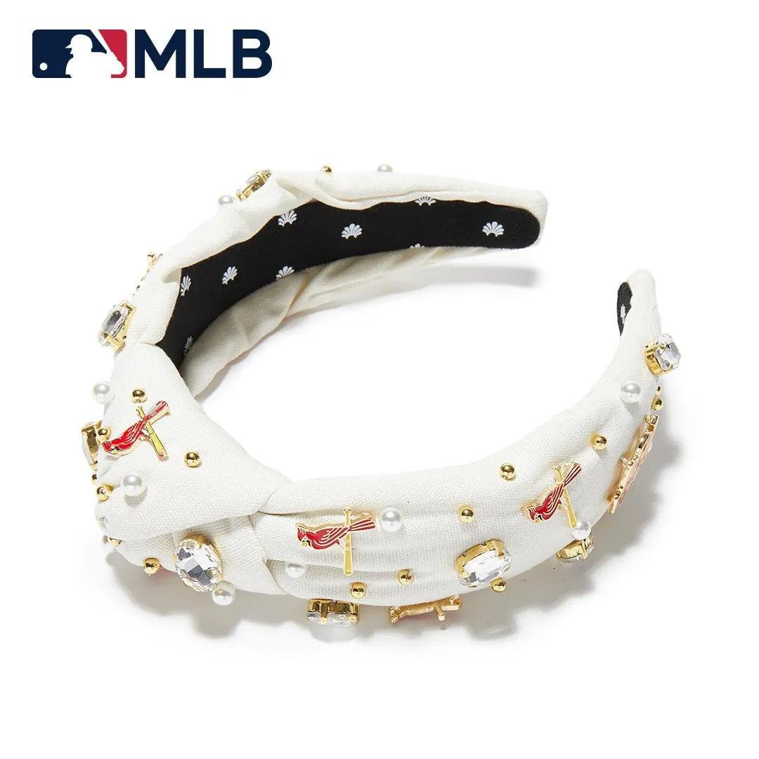 ST.LOUIS CARDINALS LELE SADOUGHI / MLB IVORY EMBELLISHED KNOTTED HEADBAND sold by Lele Sadoughi