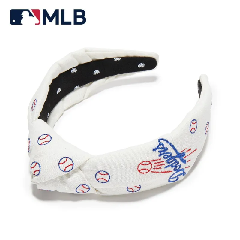 LA DODGERS LELE SADOUGHI / MLB IVORY EMBROIDERED KNOTTED HEADBAND sold by Lele Sadoughi