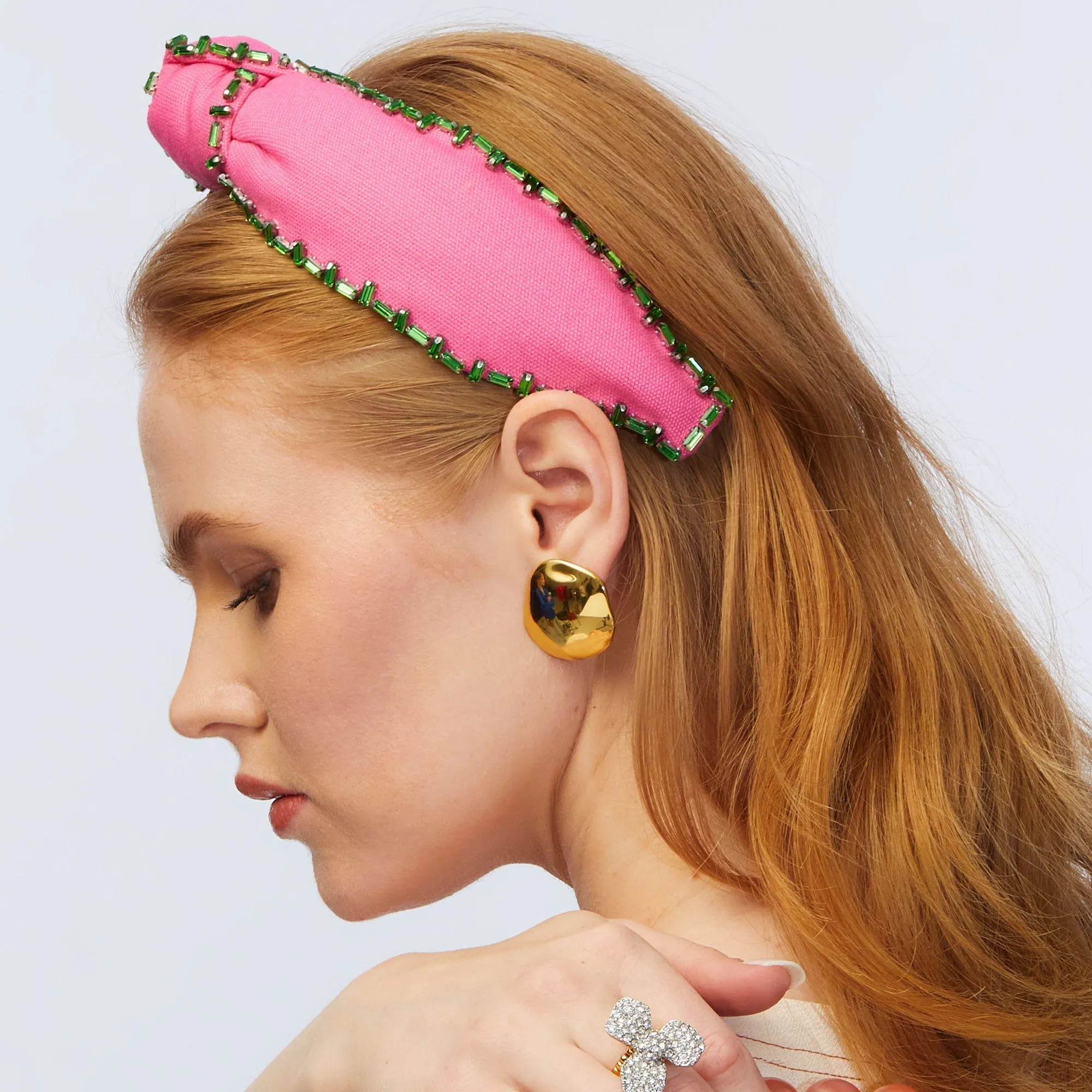 FLAMINGO CRYSTAL TRIM KNOTTED HEADBAND sold by Lele Sadoughi product image thumbnail 4