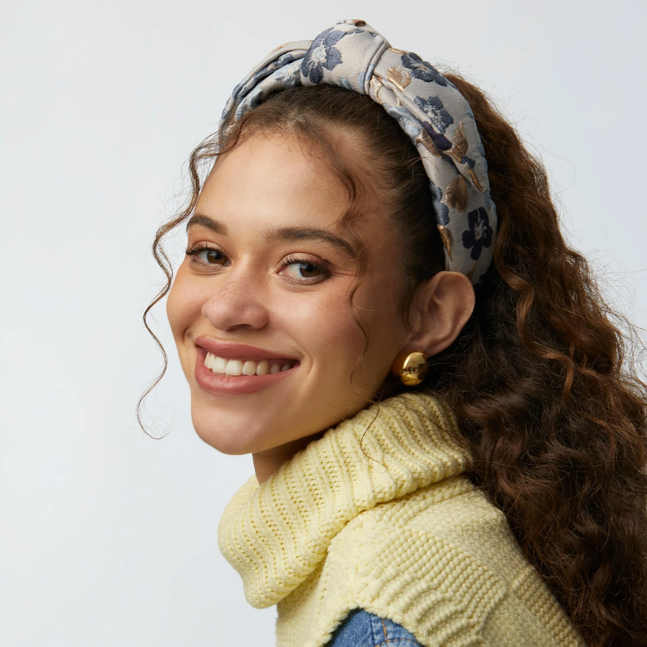 GOLDEN GRAPHITE LILY JACQUARD VERONICA HEADBAND sold by Lele Sadoughi product image thumbnail 4