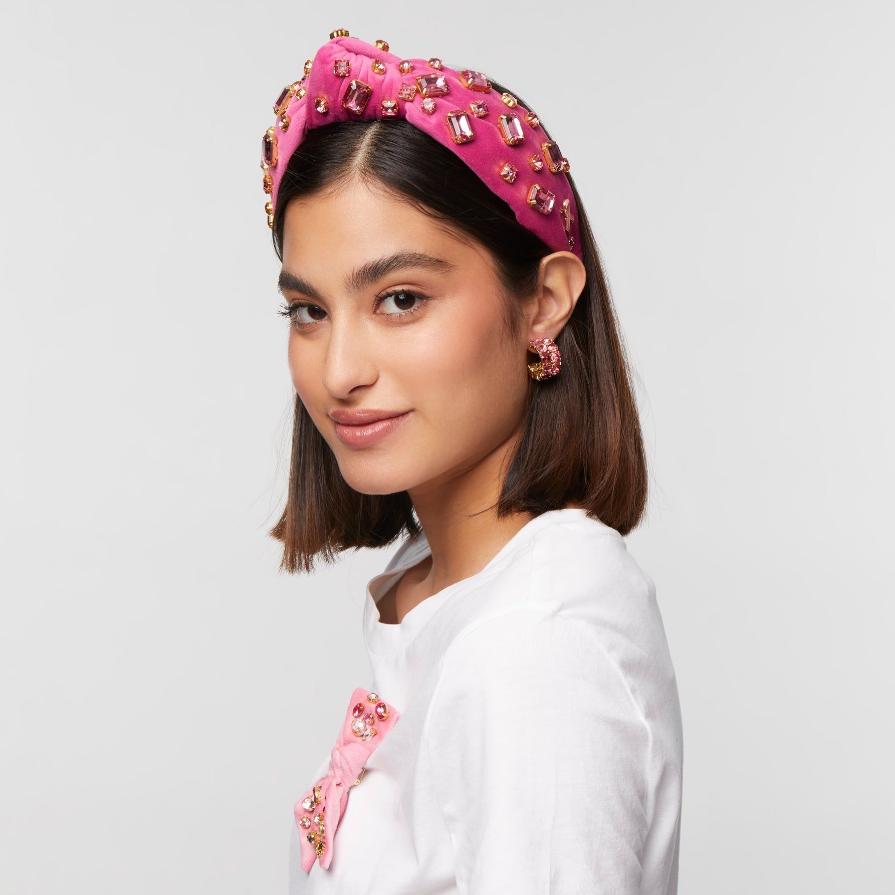 PINK JEWELED RIBBON KNOTTED HEADBAND sold by Lele Sadoughi product image thumbnail 2